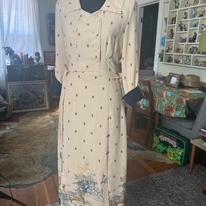 COPY - Simple retro cream and navy 1940s style dress